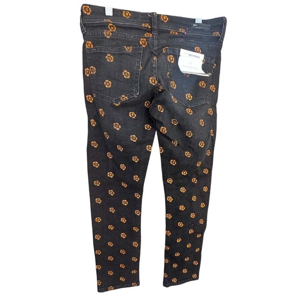 Pilcro & the Letterpress Black Jeans Sz 25 Slim Straight Gold Floral Embroidered - Picture 2 of 11